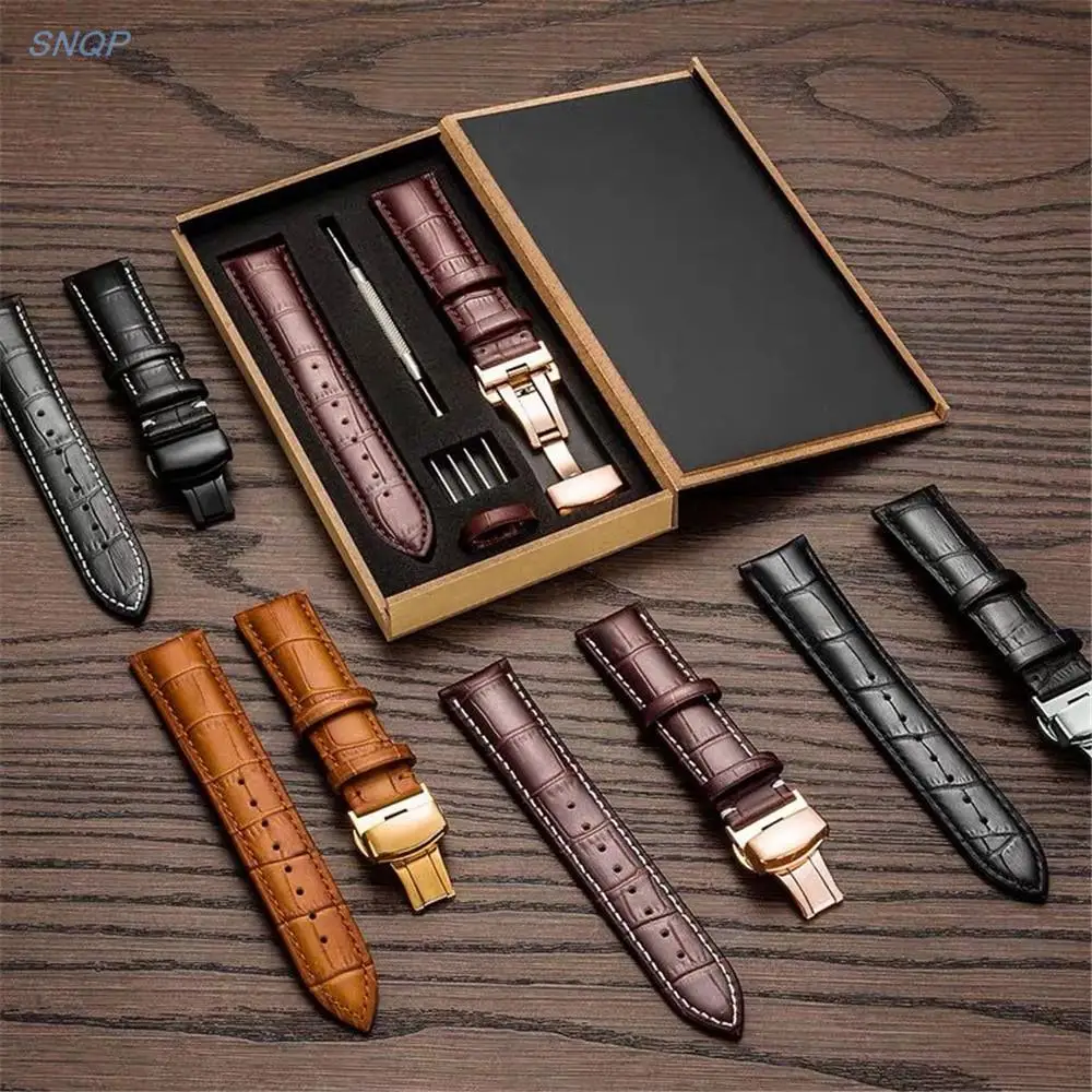 18mm 20mm 22mm 24mm Calf Genuine Leather Watch Band Men Women Butterfly Buckle Strap Bracelet Watchband Accessories with box