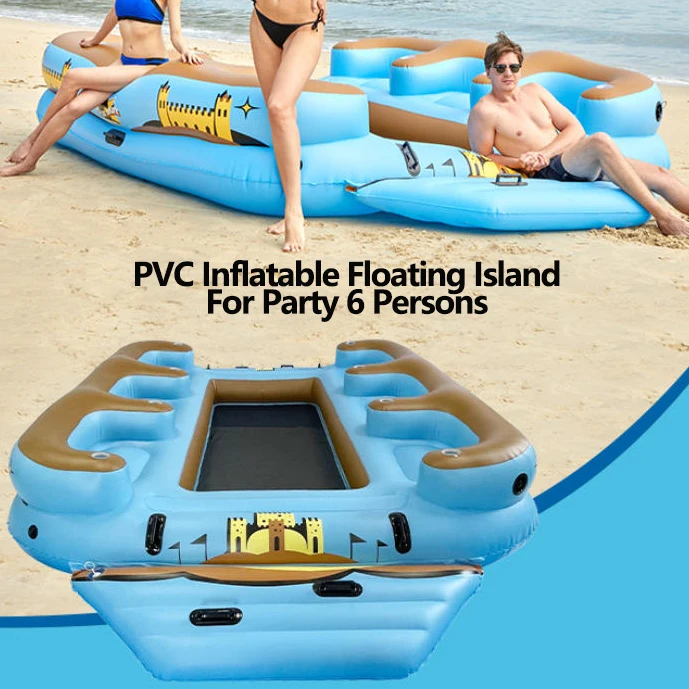 PVC Comfort Backrest Floating Island Canoeing Multi-Position Inflatable Water Bed Raft for Export 6-Person Water Floating Island