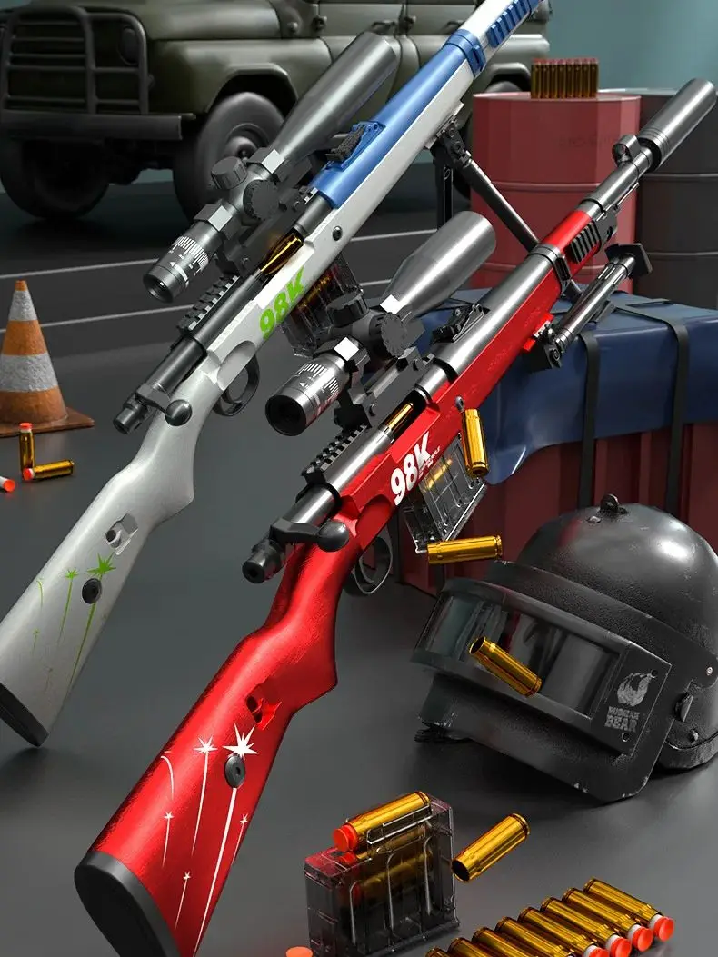 Hochgeladene Projektionswurfschale AWM Soft Bullet Gun kann Scharfschützengewehr feuerern, Kampfspielzeugpistole für Jungen im Freien 98K Klimmzugkammer