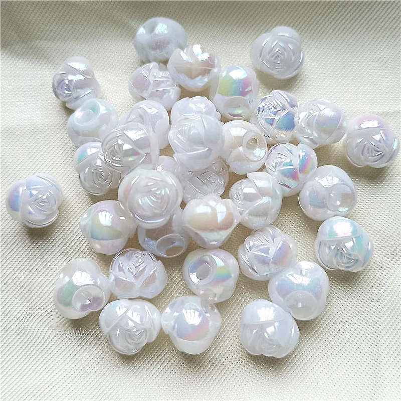 20pcs White AB Dazzle Color Flower Leaves Acrylic Beads DIY Jewelry Material Handmade Earrings Making Bracelet Hairpins