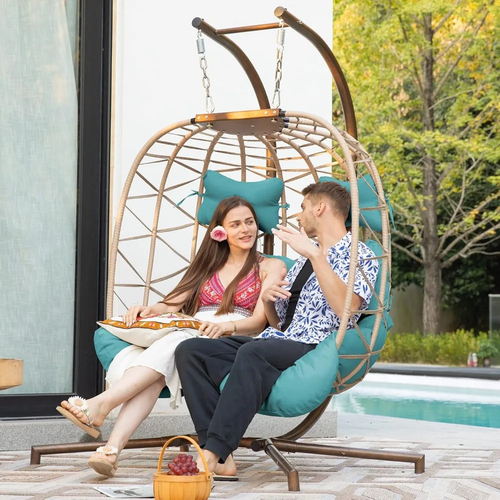 

Double Egg Chair Outdoor Indoor, Oversized 2 Person Swing with Stand, All-Weather Wicker Large Hanging Loveseat, 700 LBS Heavy