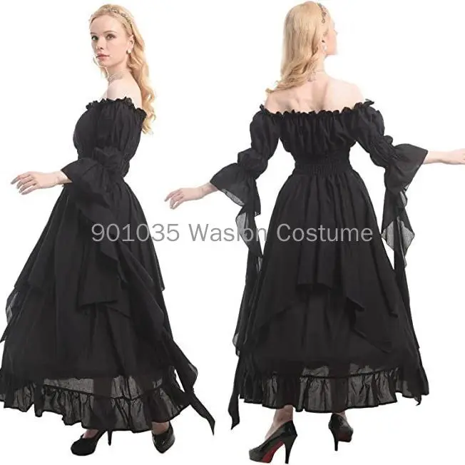 Medieval Renaissance Princess Solid Color Plus Size  Off Shoulder Gown Female Sleeves Irregular Dress