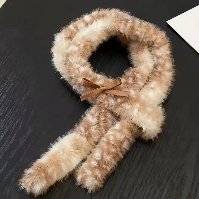 31BF Deer Print Scarf Long thin Shawl for Commuting Travel and Parties Warm Polyester Cosy Winter Clothing Accessory