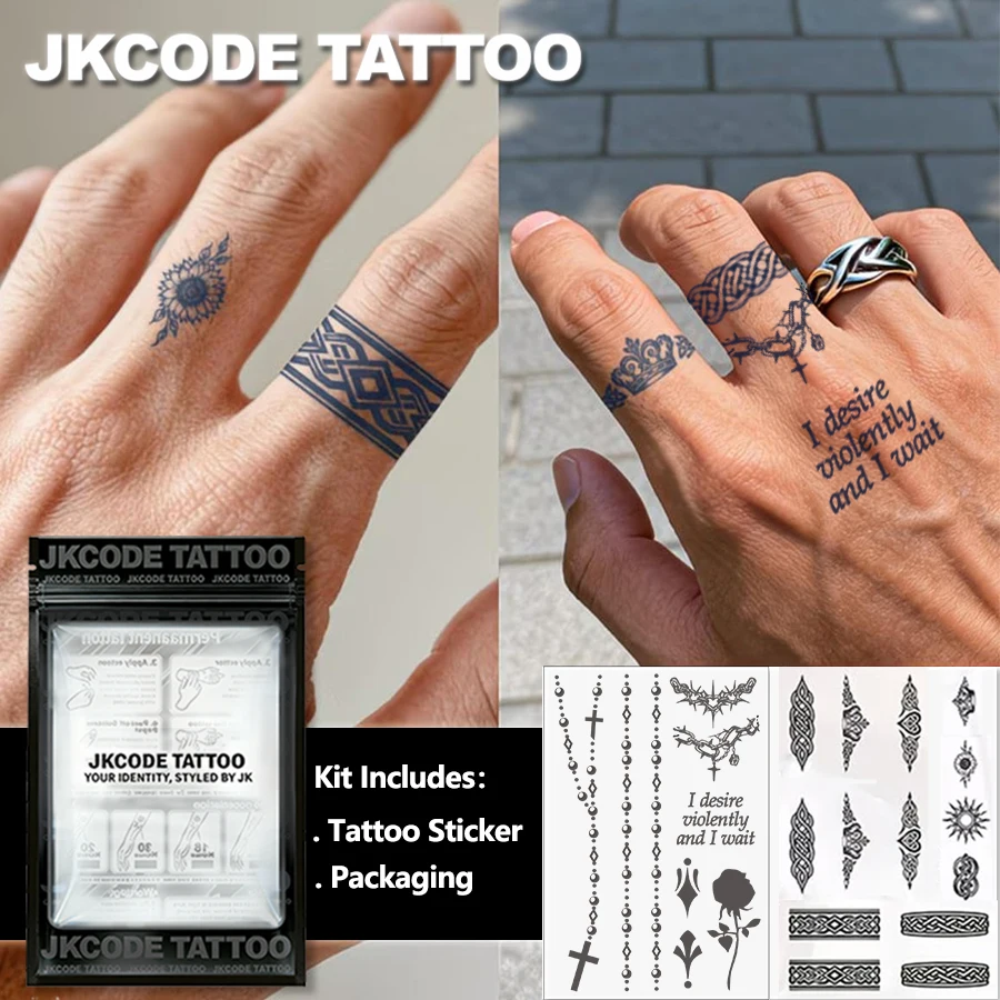 

2-Piece Semi-Permanent Tattoo Set | Geometric Flower Ring Tattoo Stickers, Mini Tattoos, Finger Tattoos | Waterproof Tattoos for Men, Realistic Tattoos, Tattoos for Women's Hands, Magic Tattoos, Lasts 1-2 Weeks, Pe