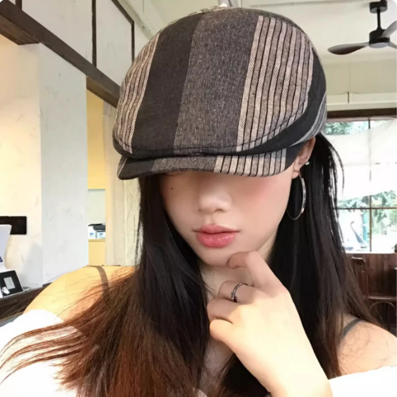 

Японская полосатая кепка-бейсболка унисекс с широкими полями в стиле ретро для мужчин и женщин, весна-осень, уличный британский стиль