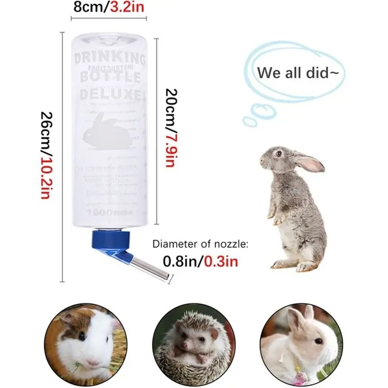 Картина 7: LICE-Pet Supplies - Пластиковая бутылка-поилка для кроликов, 4 шт., 1000 мл, подвесная поилка для морских свинок и белок