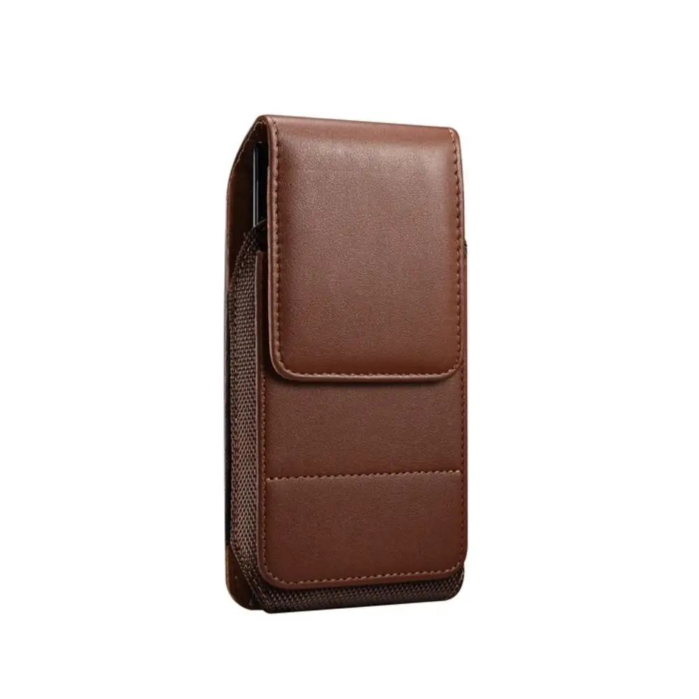 Card Slot PU Leather Belt Clip Case Textured Design Magnetic Closure Mobile Phone Waist Bag Back Clip Elastic Vertical Cover