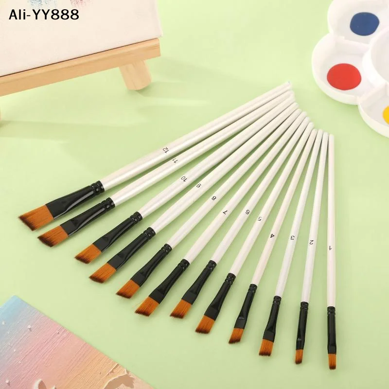【Ay】12Pcs/set Nylon Hair Wooden Handle Watercolor Paint Brush Pen Set Learning DIY Oil Acrylic Painting Art Paint Brushes Suppli