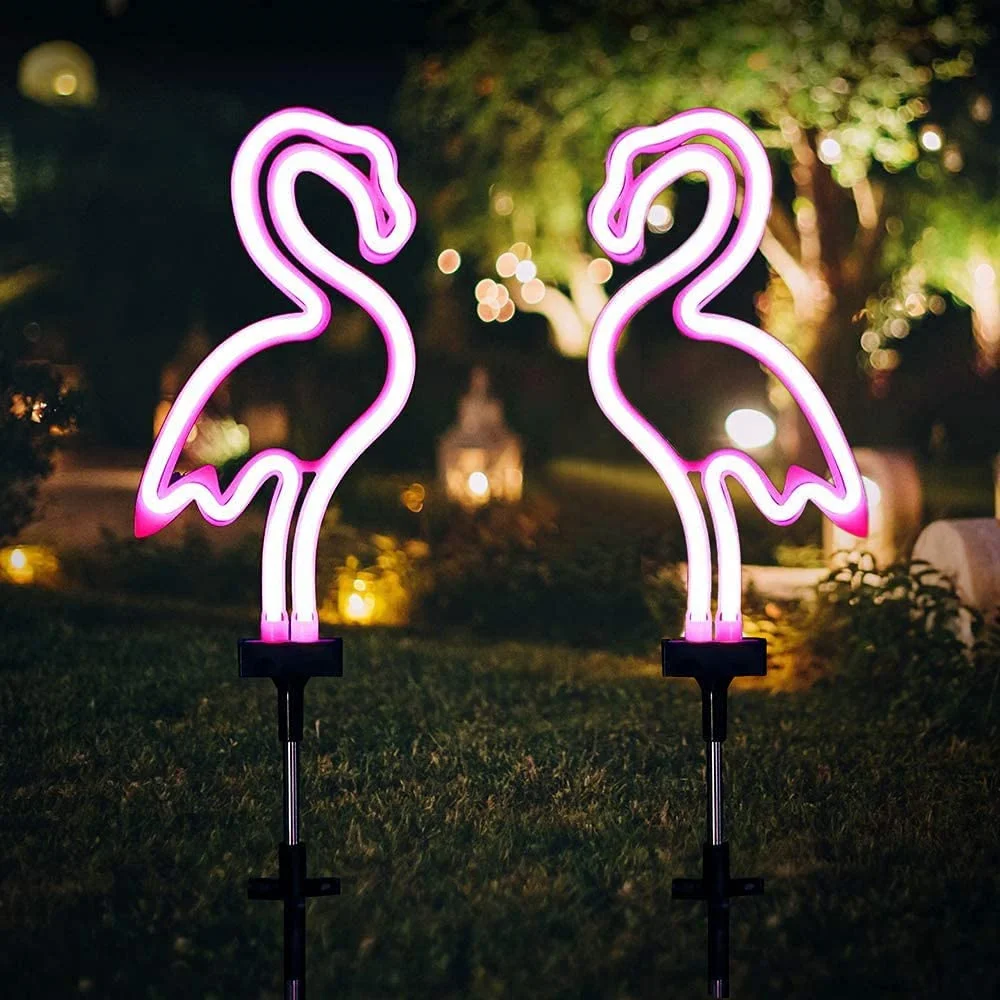 

Solar Neon Flamingo Lights Waterproof Garden Flamingo Stake Light Solar Outdoor Pathway Light for Lawn Patio Yard Walkway Decor