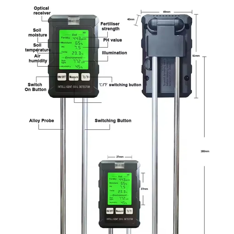 6 In 1 Soil Tester Soil Fertility pH Temperature Humidity Sunlight Air Moisture Detector Gardening Soli Analyzer Soil Tester New