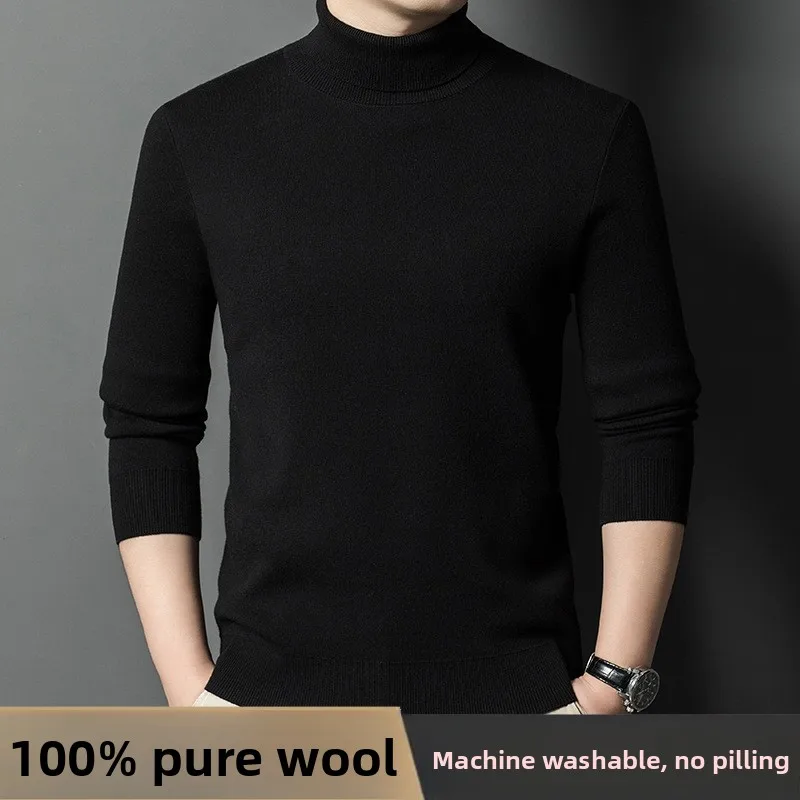 

100% Cashmere Sweater Men's Winter Thickened Wool Sweater High Collar Warm Sweater Men