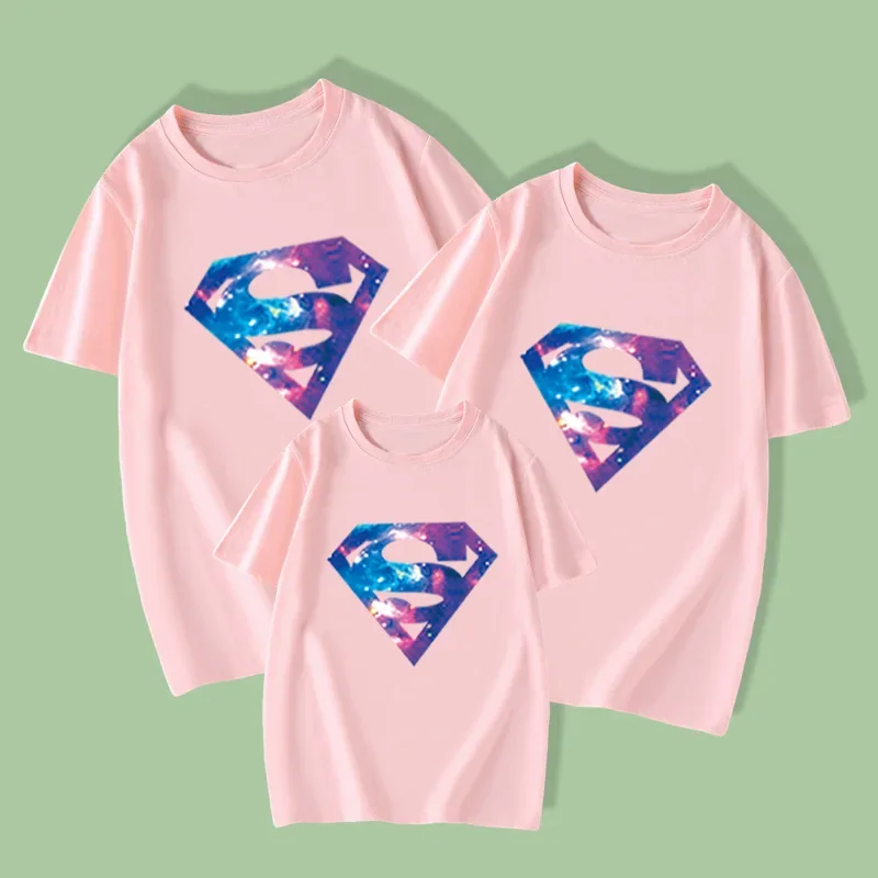 Disney Superman T Shirt Childern Summer Print Sweet Style Soft Girl Aesthetic Family Matching Clothes Mom and Daughter Equal