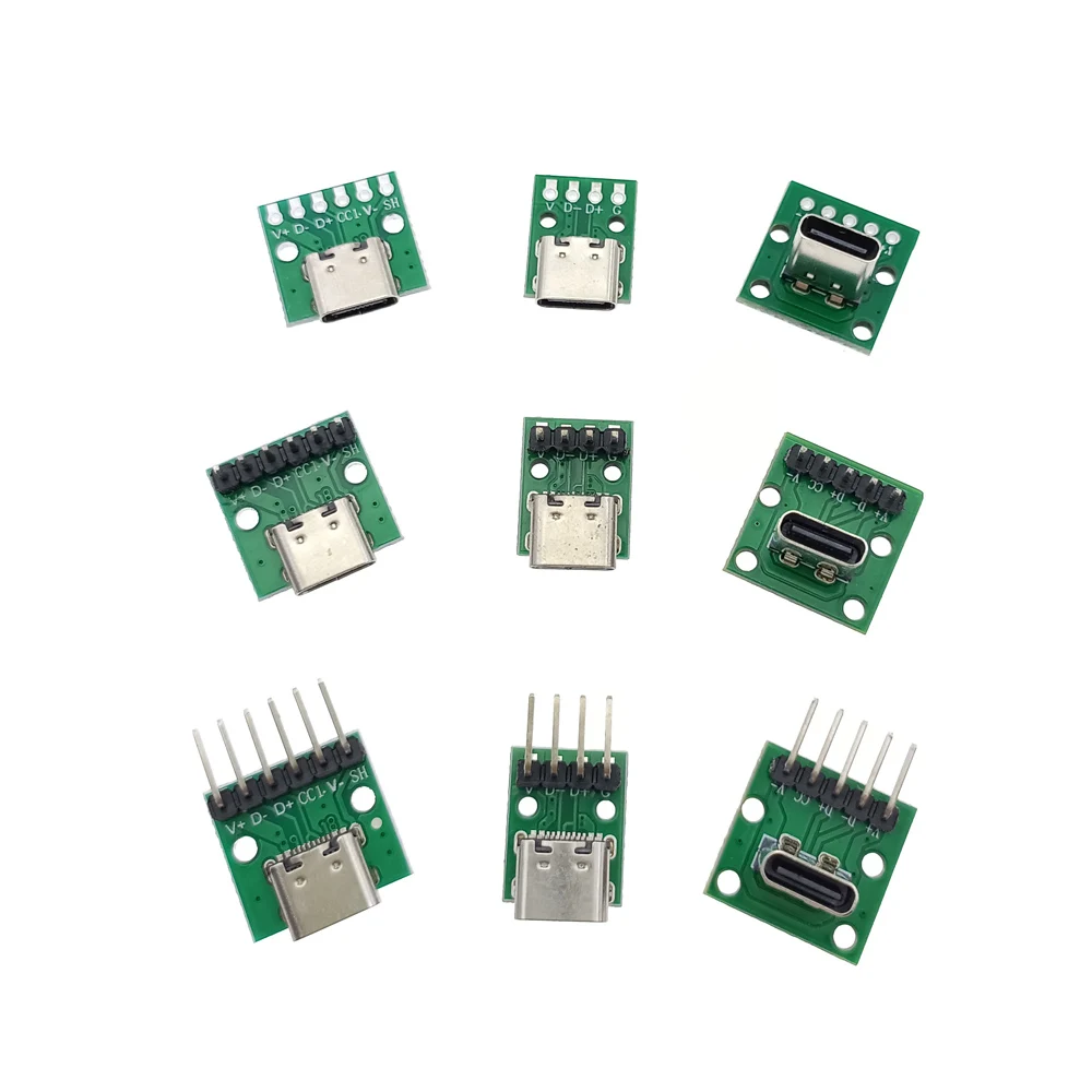 

4/5/6Solder Joint USB TYPE-C To DIP PCB Connector Needle Free Pinboard Test Board Solder Female Dip Pin Header Adapter