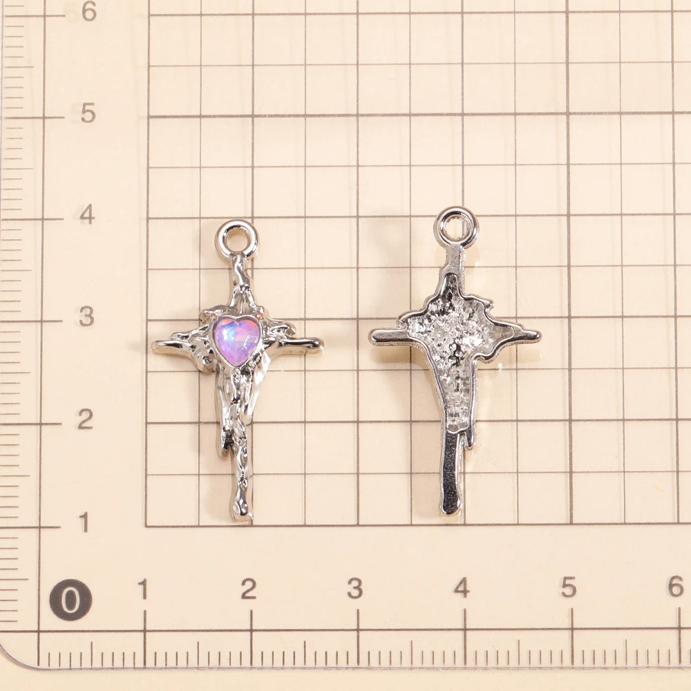 10 Stück Gothic Kristall Kreuz Anhänger versilbert Legierung Charms für Frauen Diy Herstellung Punk Ohrringe Halskette Anhänger Party Schmuck – Detail 2