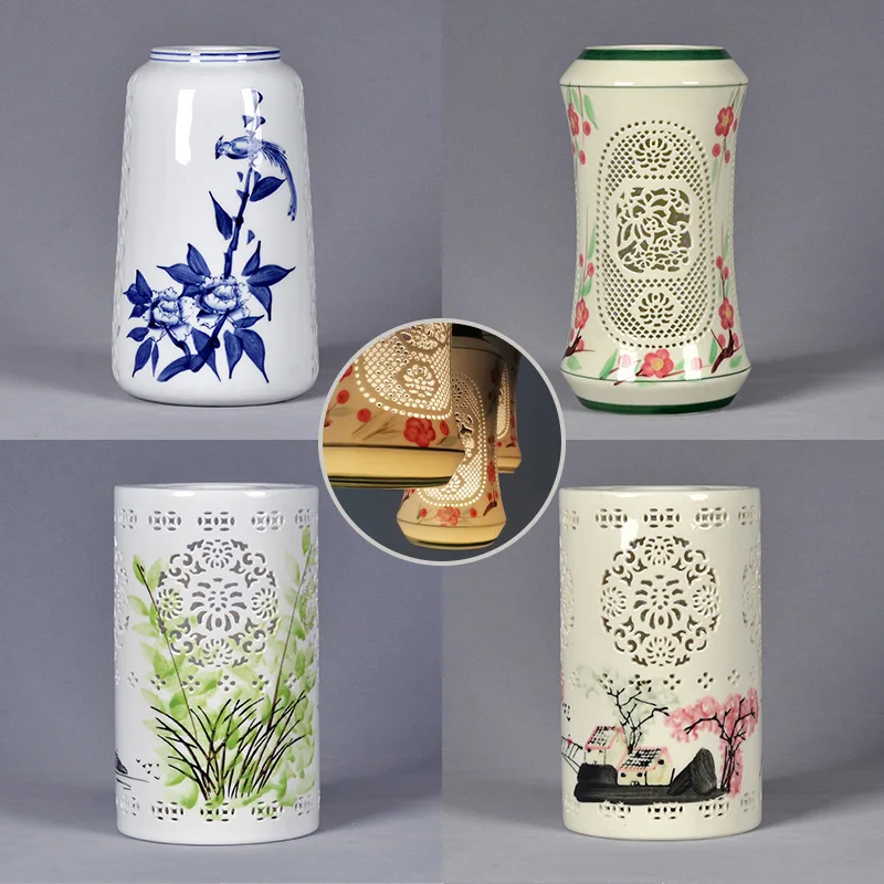 Korean style Hand-painted Hollowed Ceramic Lampshade for Ceiling Lamp Table Lamp Wall Lamp Shell DIY Lighting Accessories E27