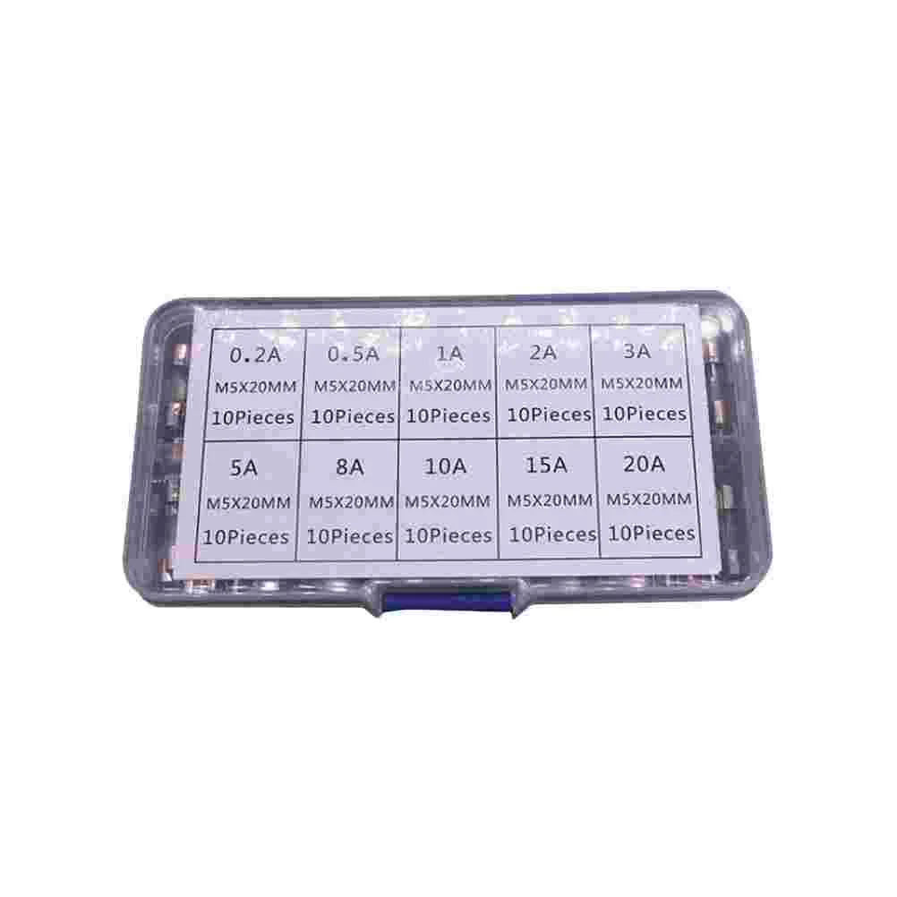 

1 Set 100pcs 02A-20A Glass Tube Fuse Protective Tube Fast-blow Glass Assorted Kit glass kit