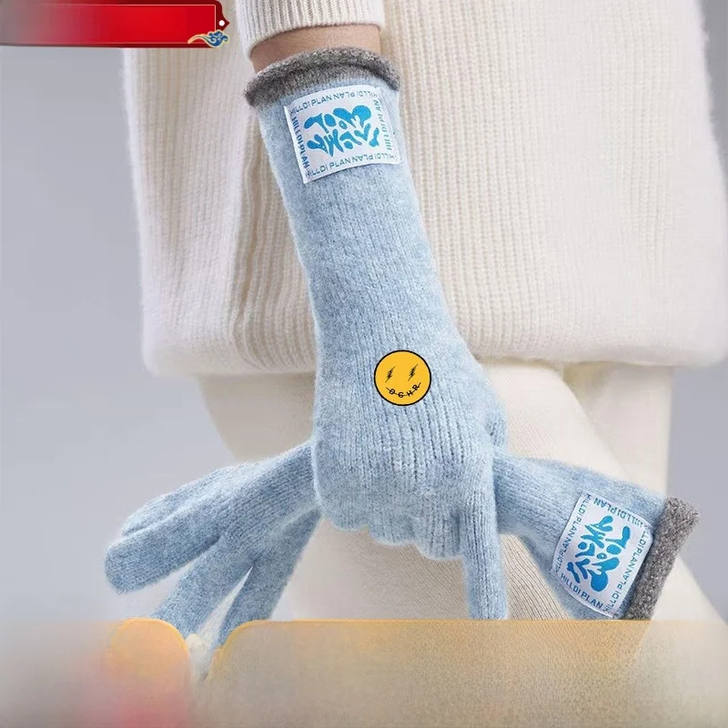 女性用ニットウール製5本指手袋-冬用サイクリング-タッチスクリーン対応-暖かい厚手のフィンガーレスミトン-an製