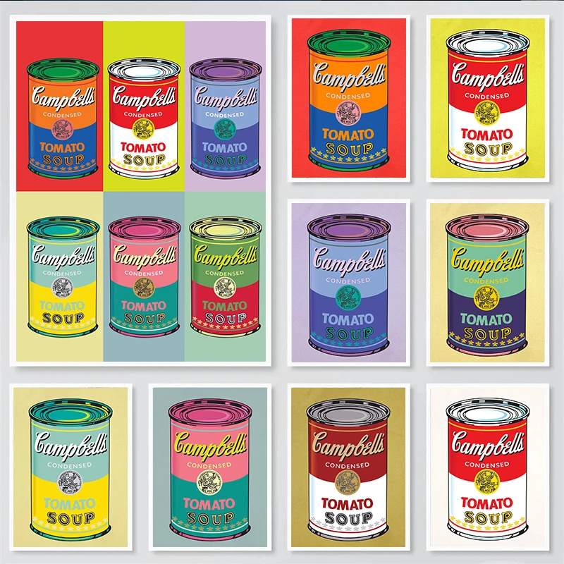 1pc frameless Andy Warhol Pop Art Tomato Soup Poster Canvas Painting Vintage Kitchen Art Aesthetic Decor Home Room Wall Decorati