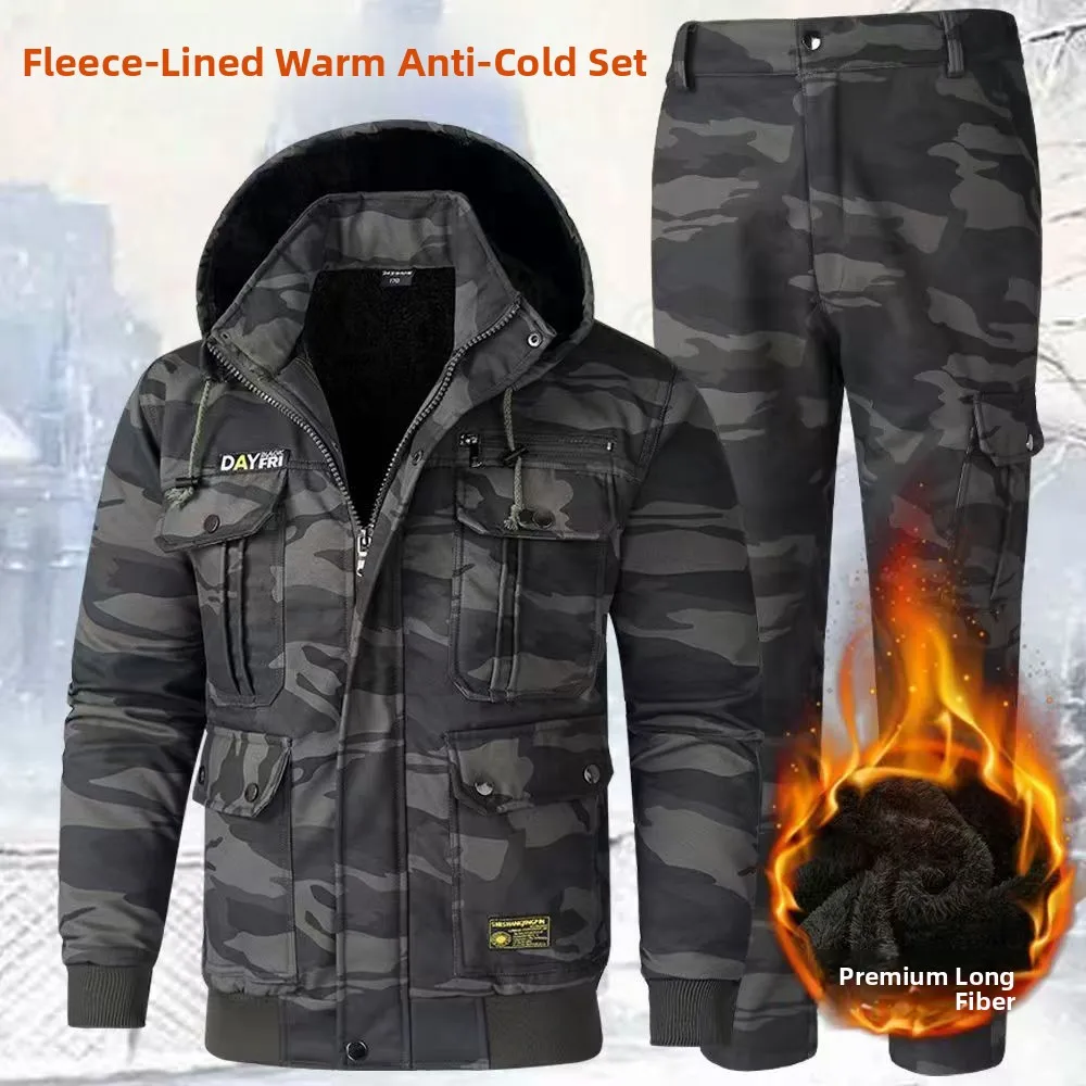 

Thiened Cotton Work orm Set for Men Winter Wear Flame Retardant Anti-Heat Camouflage Workwear Long Sve Zipper Closure
