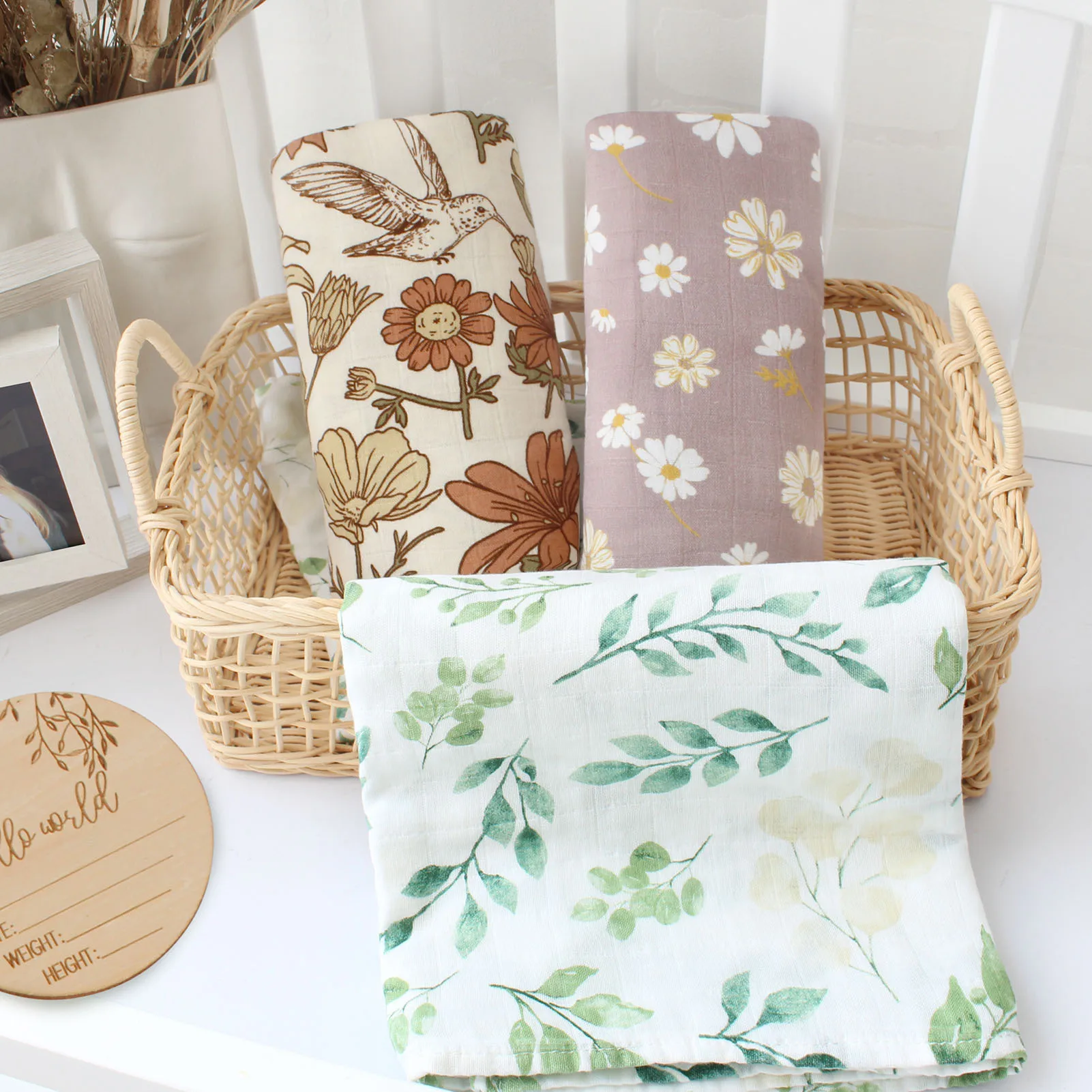 

Мягкое детское одеяло, пеленка для новорожденных из органического бамбукового хлопка и муслина, летнее постельное белье, одеяло с цветами