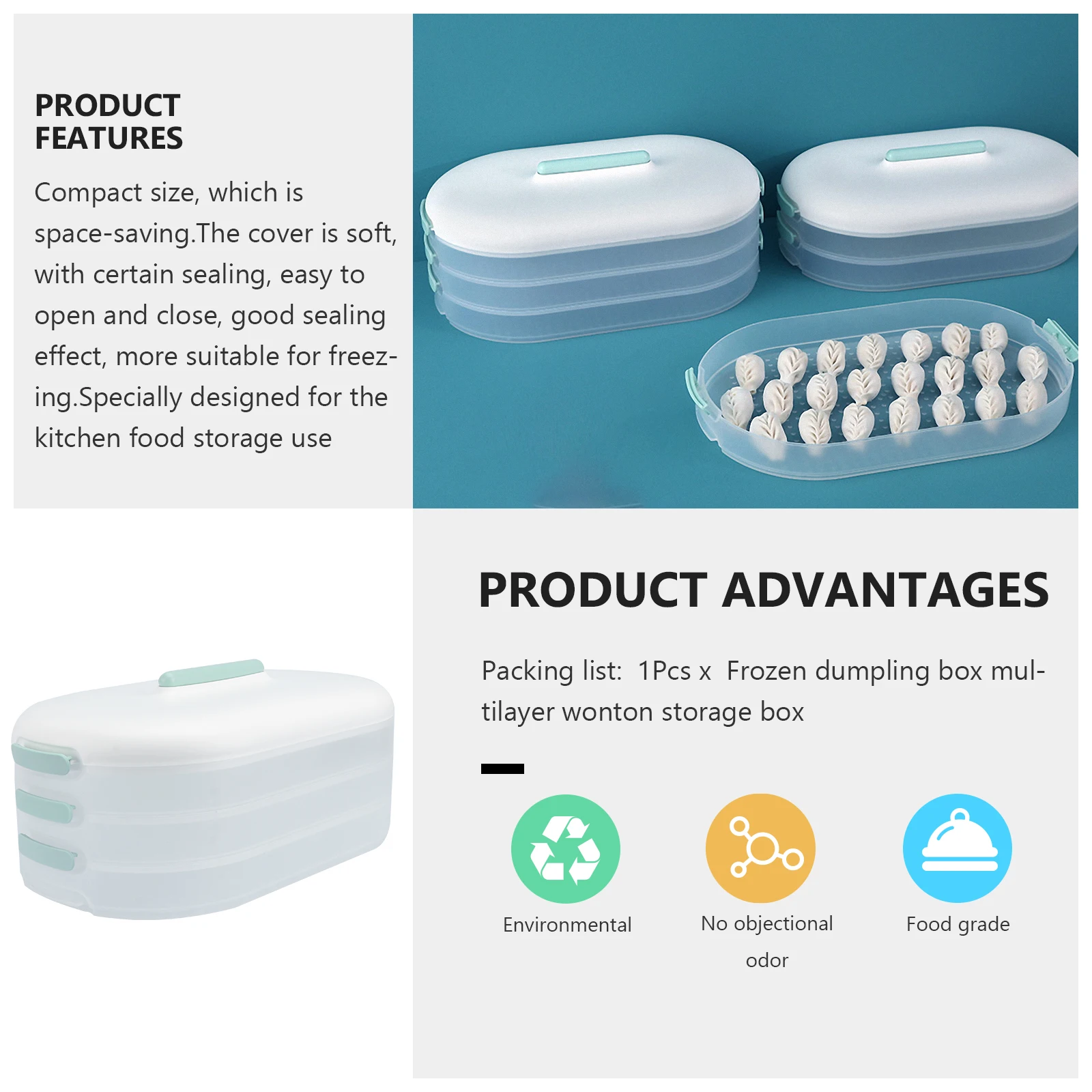 

1Pcs Dumpling Box Large Capacity Refrigerator Food Storage Box Fridge Organizer Fresh Food Preservation Container