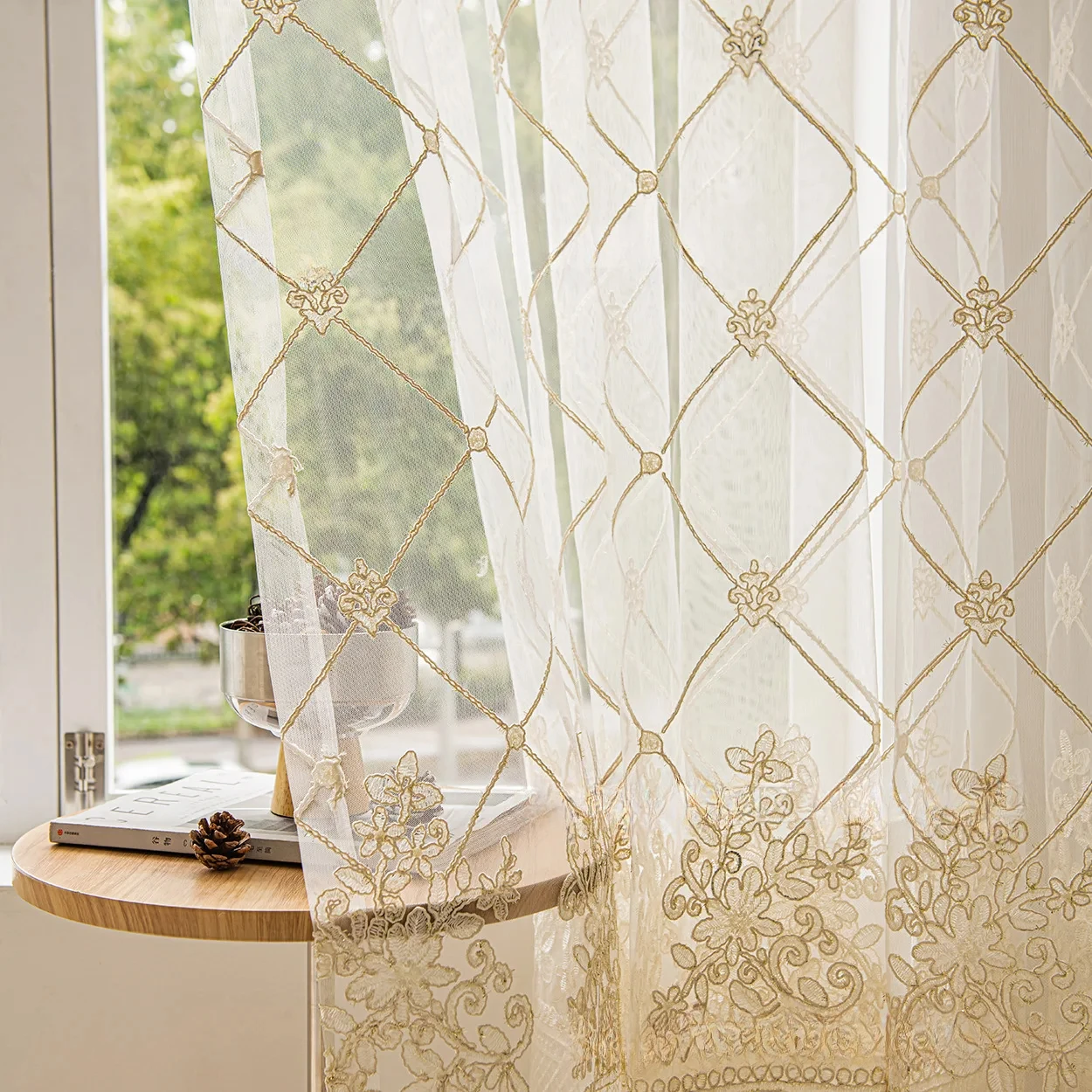 2024 New Embroidered Gauze American European Transparent Dream Window Screening Curtains for Living Room and Bedroom