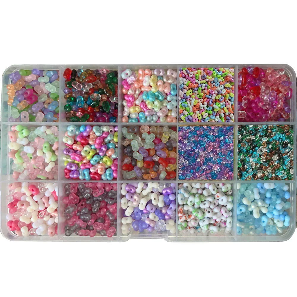 

15 Grids Mixed Colors Peanut Shape Beads Regular Straight Hole Bead Set For Jewelry Making Bracelet Necklace DIY Accessories