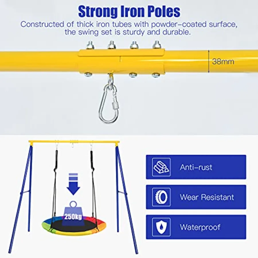 Swing Frame Heavy Duty AFrame Metall-Swing-Rahmenständer mit Erdnagel, passend für die meisten Schaukeln, vollständig aus Eisen, rostfrei, Swing-Ständer