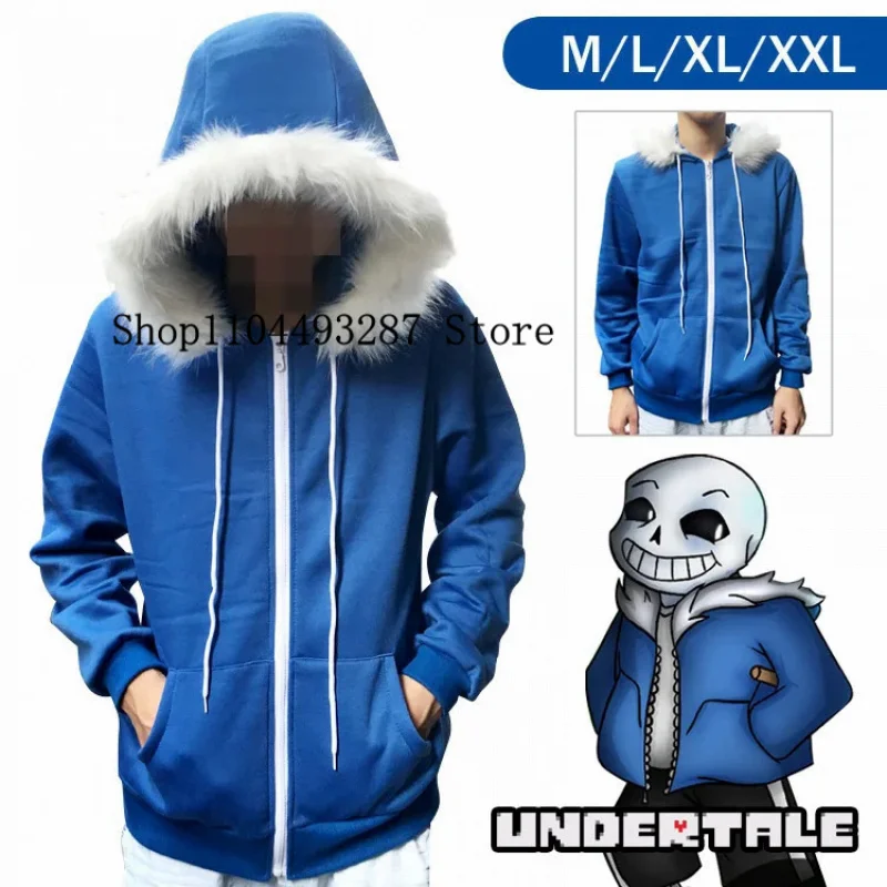 Undertale Sans Skeletons Cosplay Blue Hoodies Mask Bones Cos Blue Coat Halloween Cosplay Costume Unisex Cute Jacket Headgear