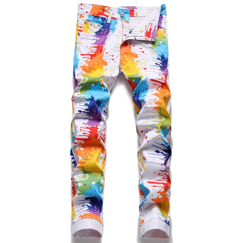 

Trendy Style White Digital Printing Casual Fashion Versatile Men's Flower Pants