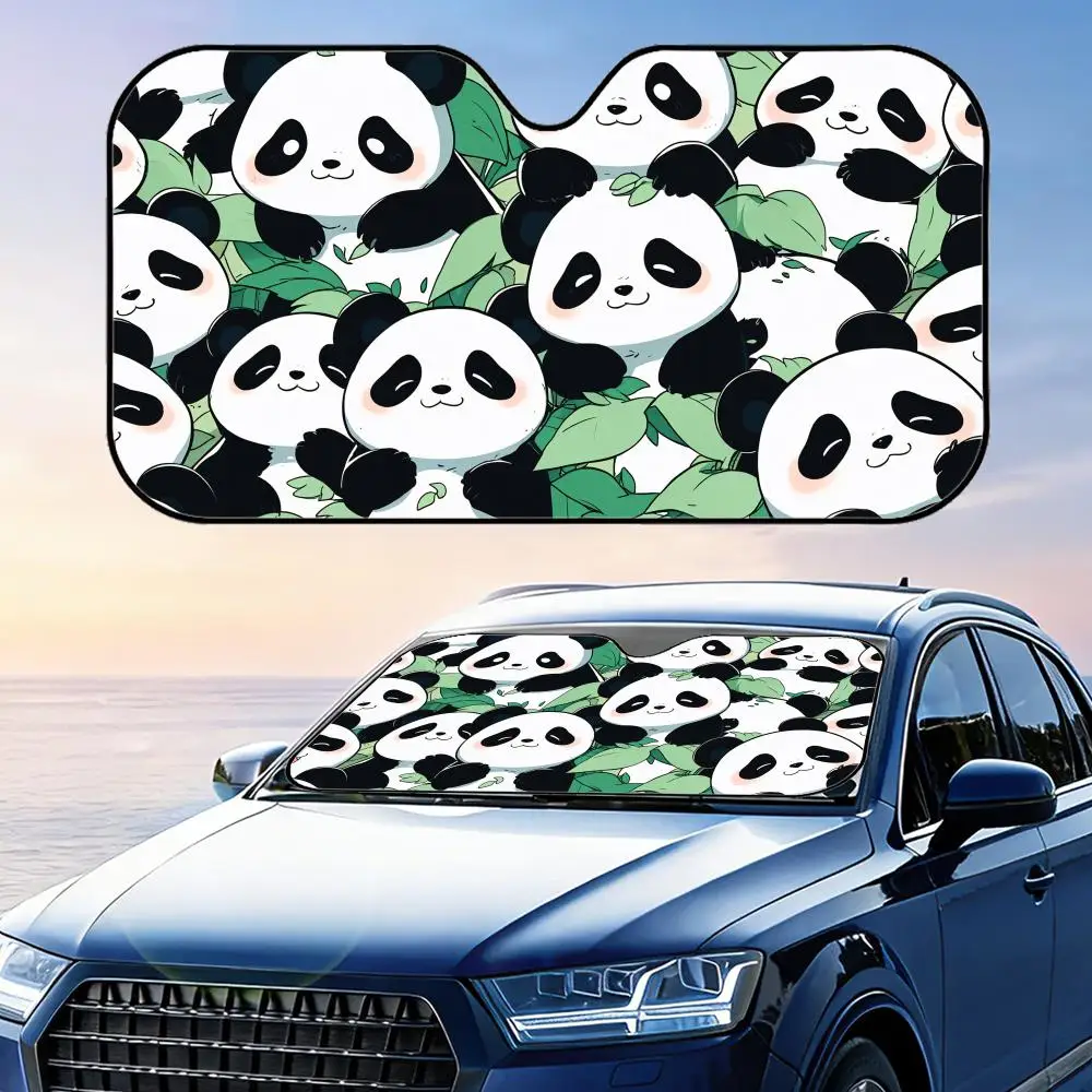

Солнцезащитный козырек с милым мультяшным рисунком панды, многоразовый, из алюминиевой фольги, для защиты от УФ-излучения и теплоизоляции, накидка на лобовое стекло, солнцезащитный экран