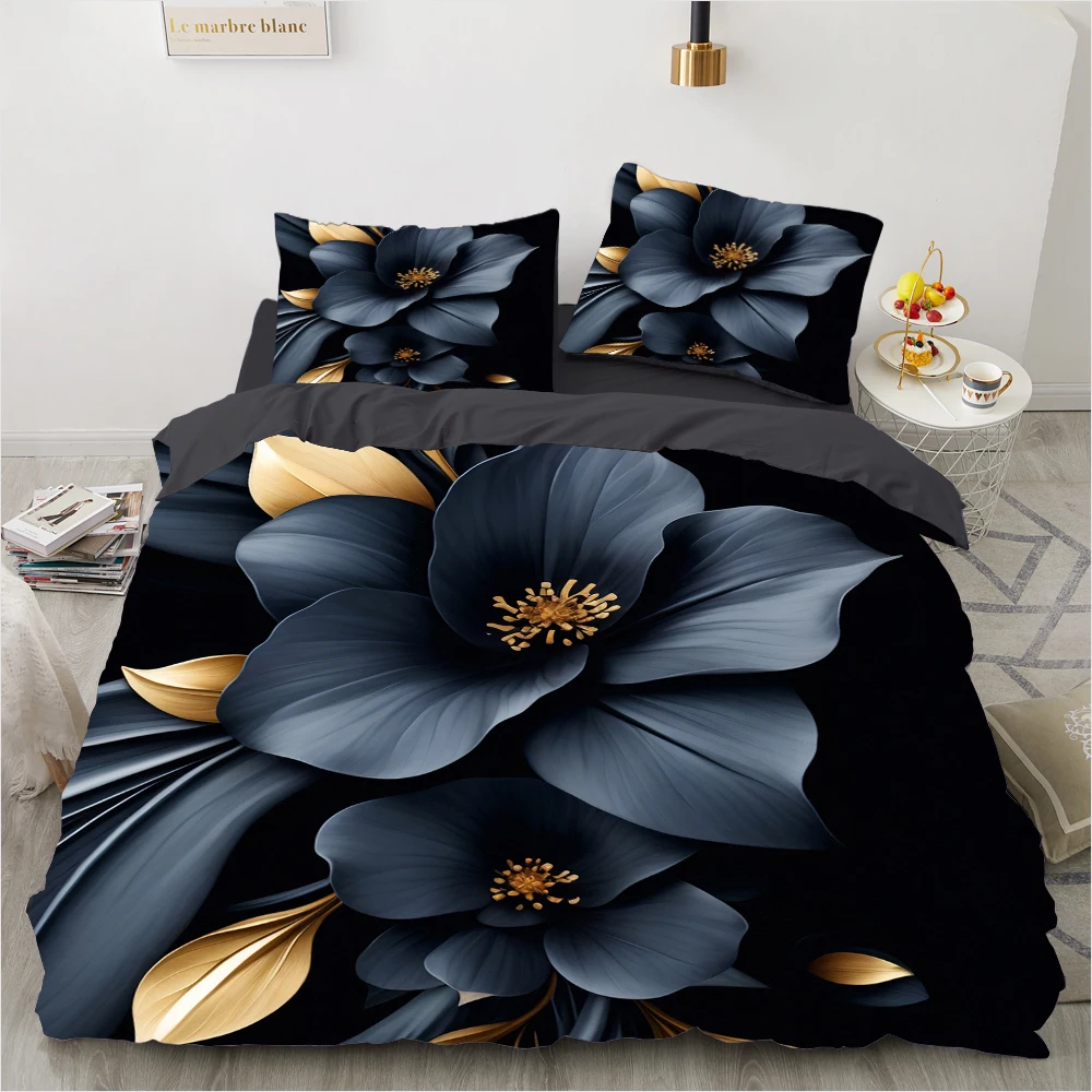 

Luxury Duvet Cover Floral Exotic European Bed Set Design Retro Comforter Bedding Sets for Bedroom Black Flower Queen King Size