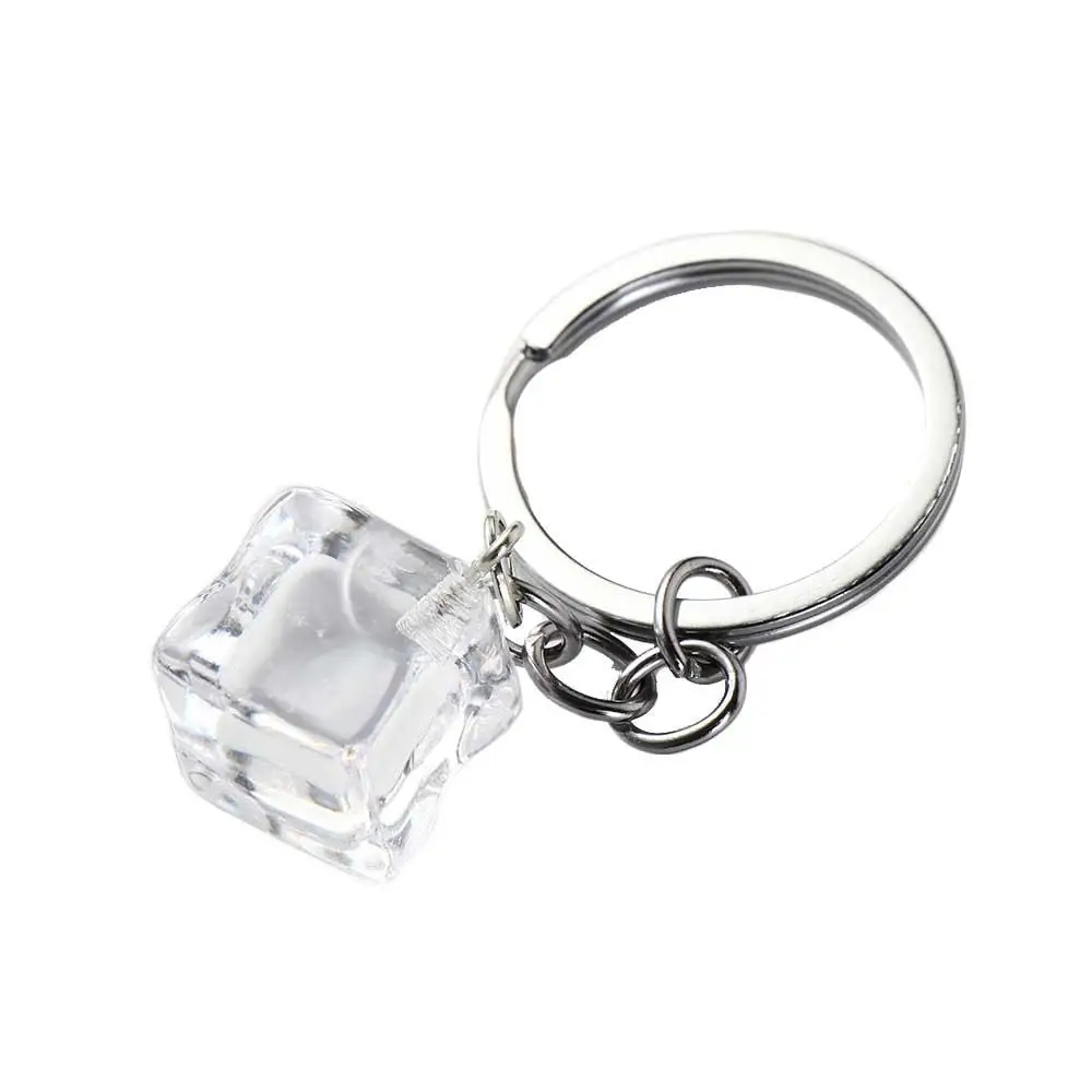 3D Ice Cube Ice Cube Acrylic Pendant Transparent Simulation Ice Cubes 3D Geometric Ice Keychain Fashion Stereoscopic
