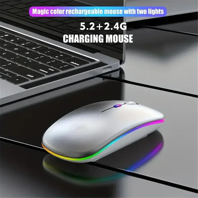 

Wireless Mouse Bluetooth-compatib and 2.4GHz Dual Modes Rechargeable RGB Ergonomic Silent Click for PC iPad Laptop Cell Phone TV