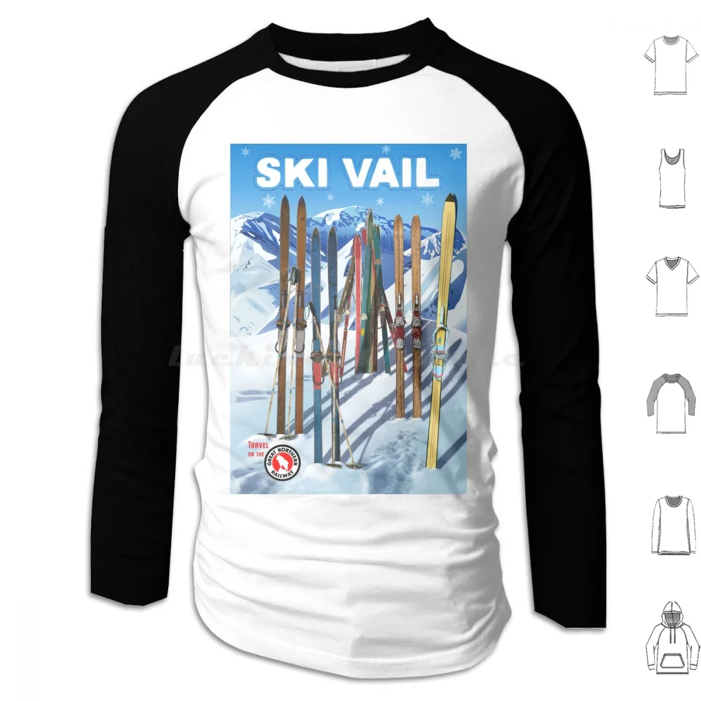 Vintage-Style Ski Vail Travel Poster Hoodies Long Sleeve Travel Skiing Skis Ski Mountain Colorado Vintage Retro Vail