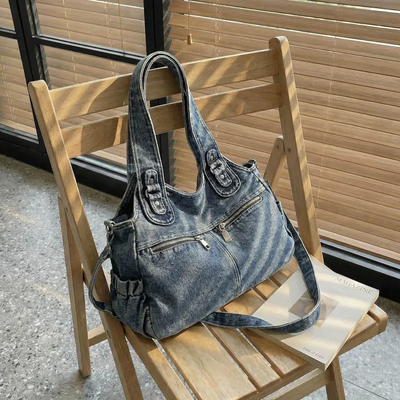 

Модные женские сумки через плечо в корейском стиле, вместительная сумка для поездок на работу, стильная и универсальная сумка-кроссбоди из денима.