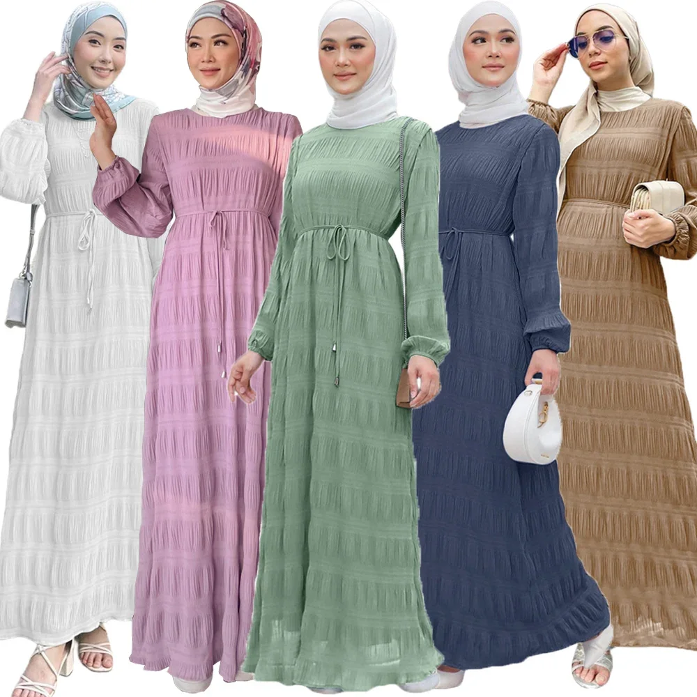 Elegant Muslim Dress Chiffon Pleated Abaya for Women Robe Casual Abayas Vestidos Ramadan Party Prayer Jalabiya Dresses Eid 2024