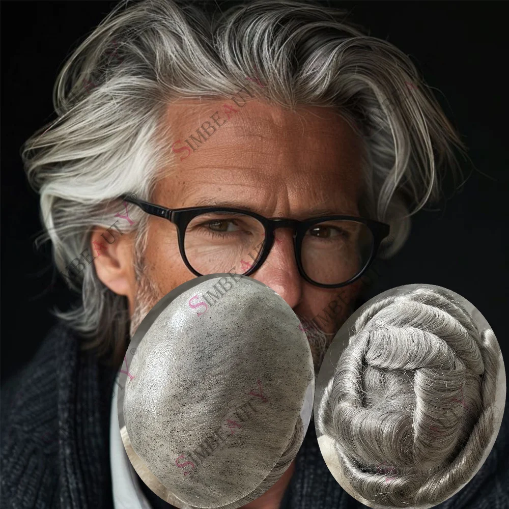 

Grey Black 1B65 1B80 Male Wigs Cheapest Super Durable Thin Skin Men Toupee 100% Human Hair Full PU Microskin Capillary Prosthesi