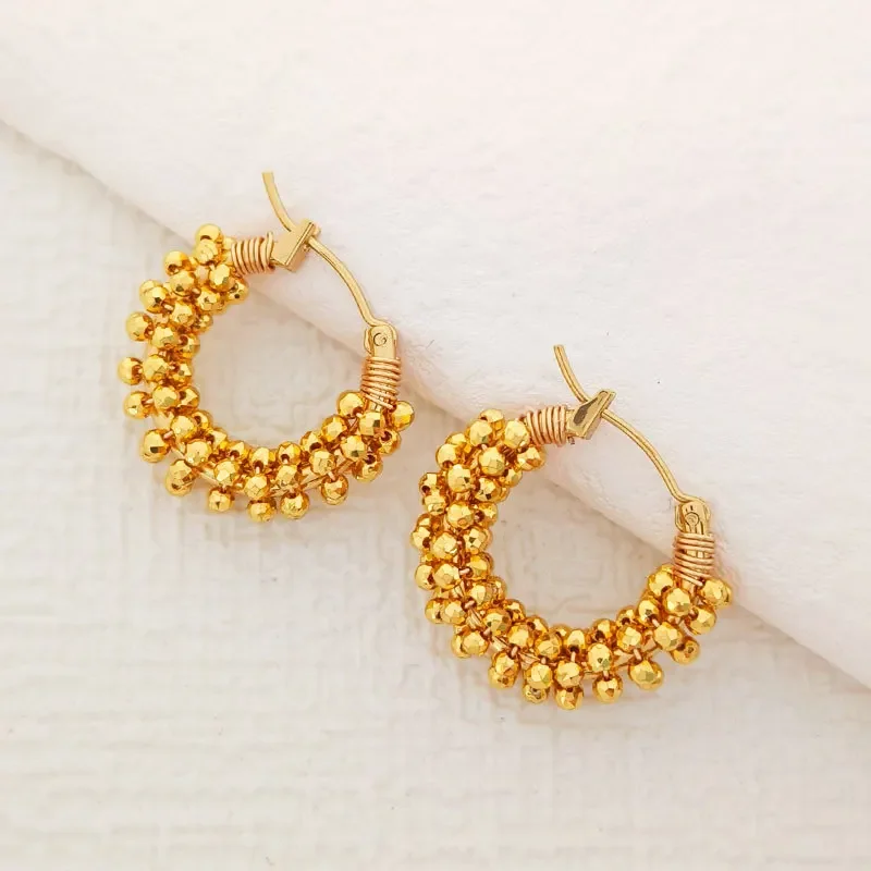 Beaded earrings Circle Originality Golden Entangle Geometry Hand knitting Bohemia Alloy Crystal Tide Simple Rice bead earrings