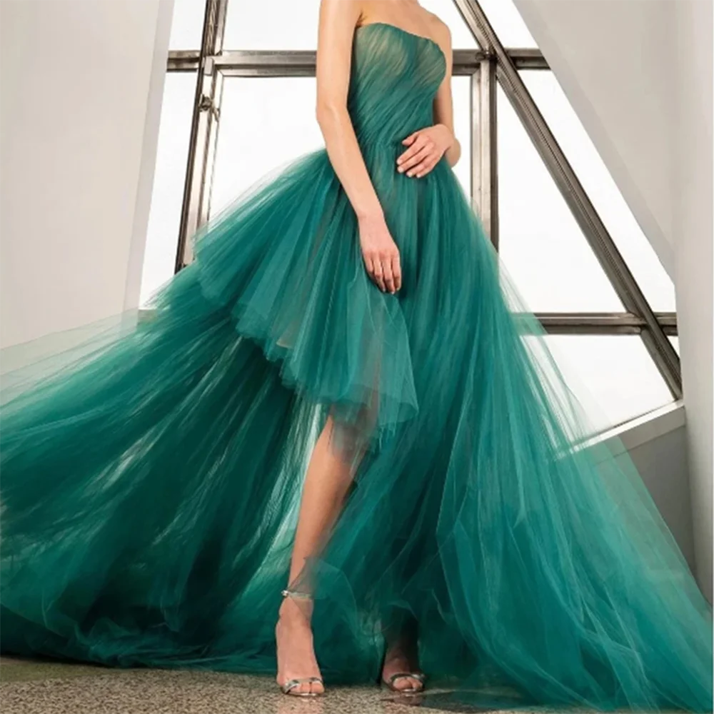 Exquisite Green Women Evening Dresses Strapless Sleeveless Floor Length Asymmetrical Designer Elegant Prom Party Banquet Gowns