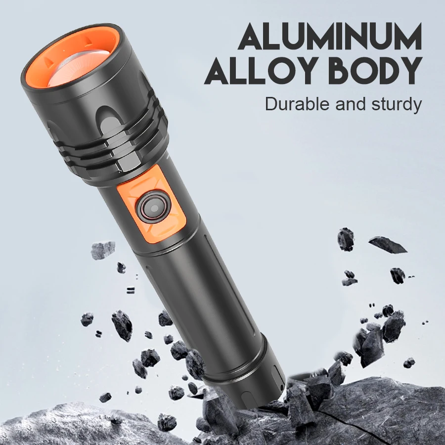 Powerful LED Flashlight Aluminum Alloy Portable Torch USB ReChargeable Outdoor Tactical Zoom Camping Waterproof Flash Light