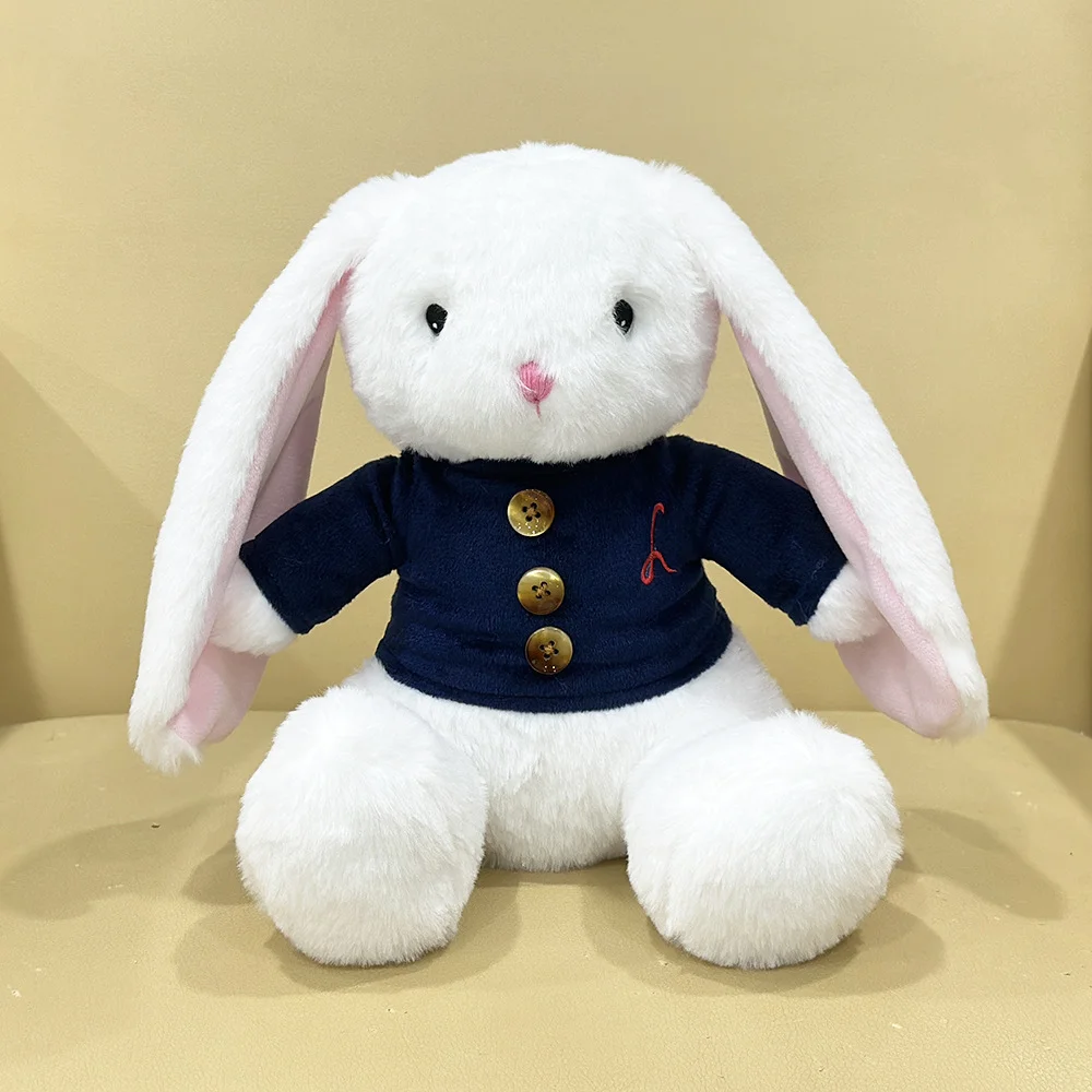 

Mei Mei The Bunny Plush Cute Rabbit Plush Toy with Blue Clothes Kawaii Bunny Stuffed Doll Room Decor Xmas Gift