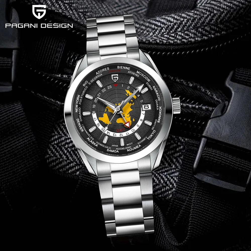 

PAGANI DESIGN Watches Luxury GMT Mechanical Men's Watch Sapphire Mirror Automatic Watches For Men Stainless Steel Luminous Clock