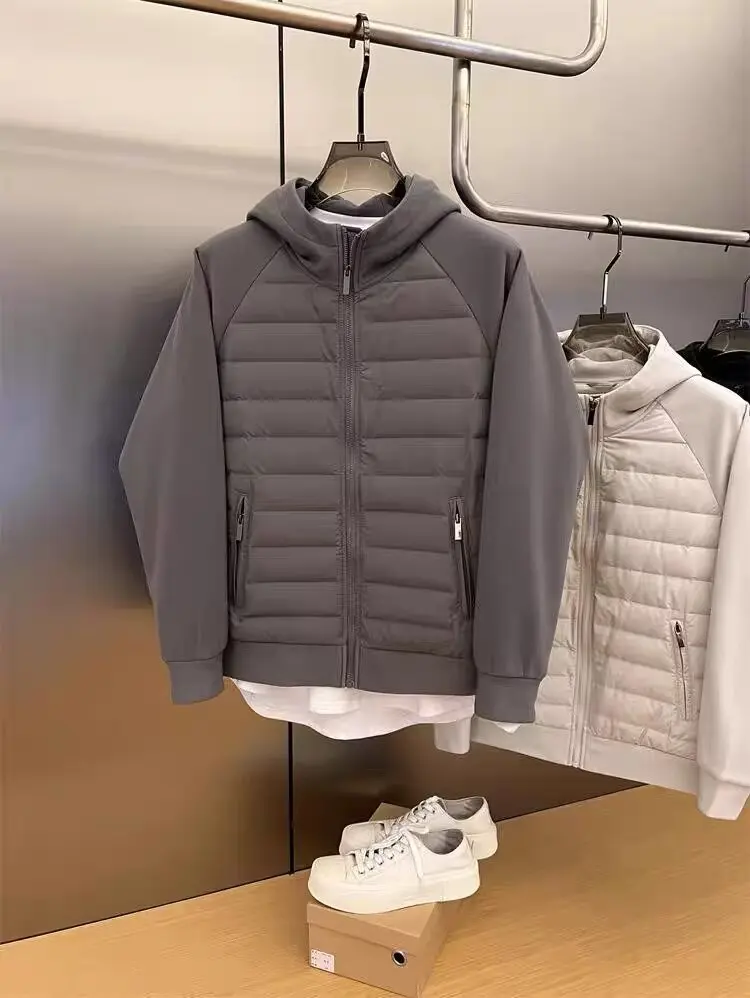 Winter New Men's Lightweight Casual Hooded Jacket Versatile Splicing Couple's Windproof and Cold Proof Cotton Jacket
