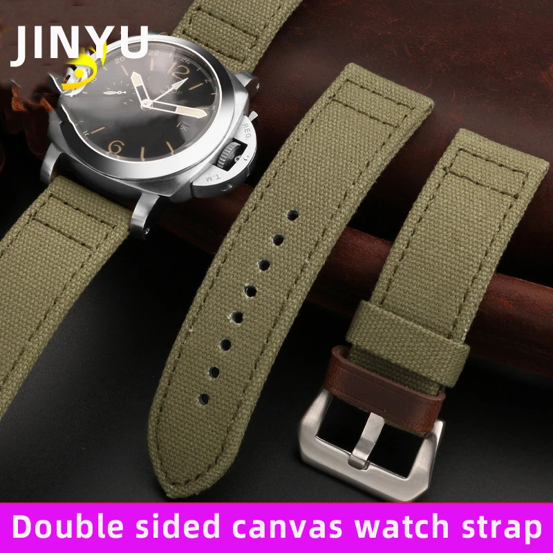 24mm Double Sided Thickened Canvas Watch band For Br-eitling Panerai Sneaking PAM441 PAM111 Series Watch Strap