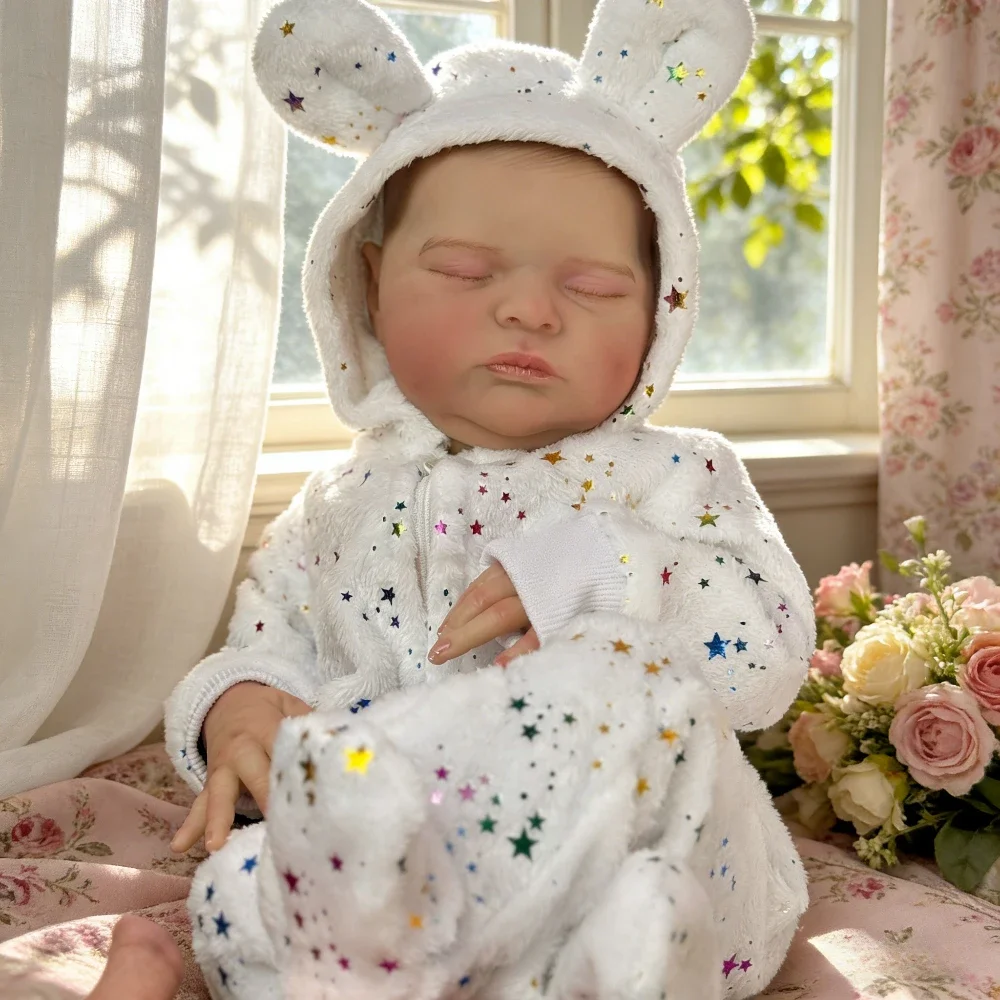BZDOLL 50CM 20Inch Lifelike Asleep Reborn Baby Doll, 3D Vein Skin, Vinyl Limbs Cloth Body, Perfect Birthday Gift