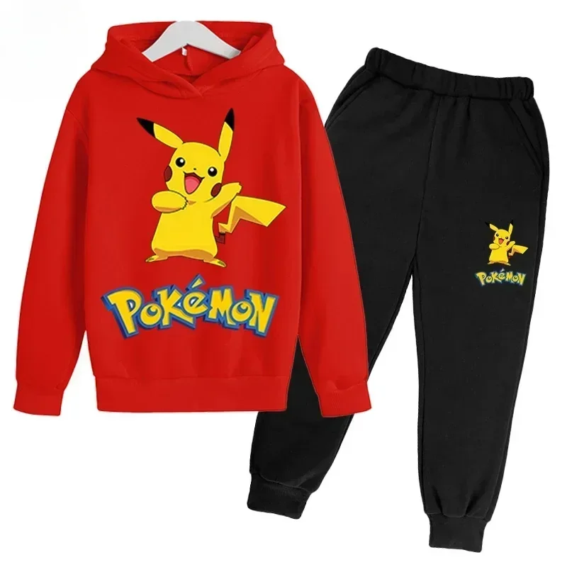 Cartoon Cute Pikachu Printed Sweatshirt+Pants Suit 2pcs Set Spring Autumn Kids Boy Girl Clothing Casual Fashion Hoodie Sportsuit