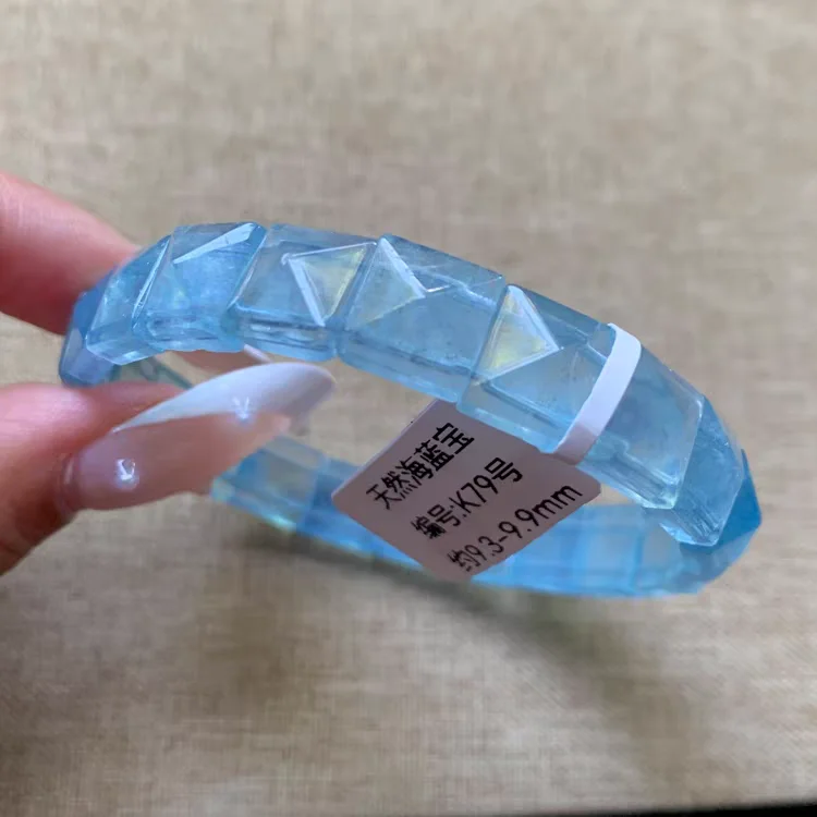 

Браслет из натурального синего аквамарина, прозрачные прямоугольные бусины для женщин и мужчин, Бразилия, 9x9 мм, эластичный синий аквамарин, ювелирные изделия AAAAA