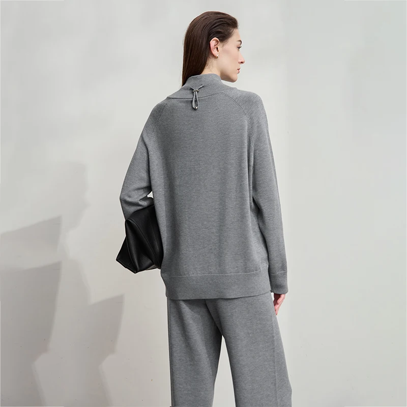 Sweter damski AMII, nowość na jesień 2025, gładki, uniwersalny top, damski golf, swobodny pulower z długim rękawem, odzież damska 12523004