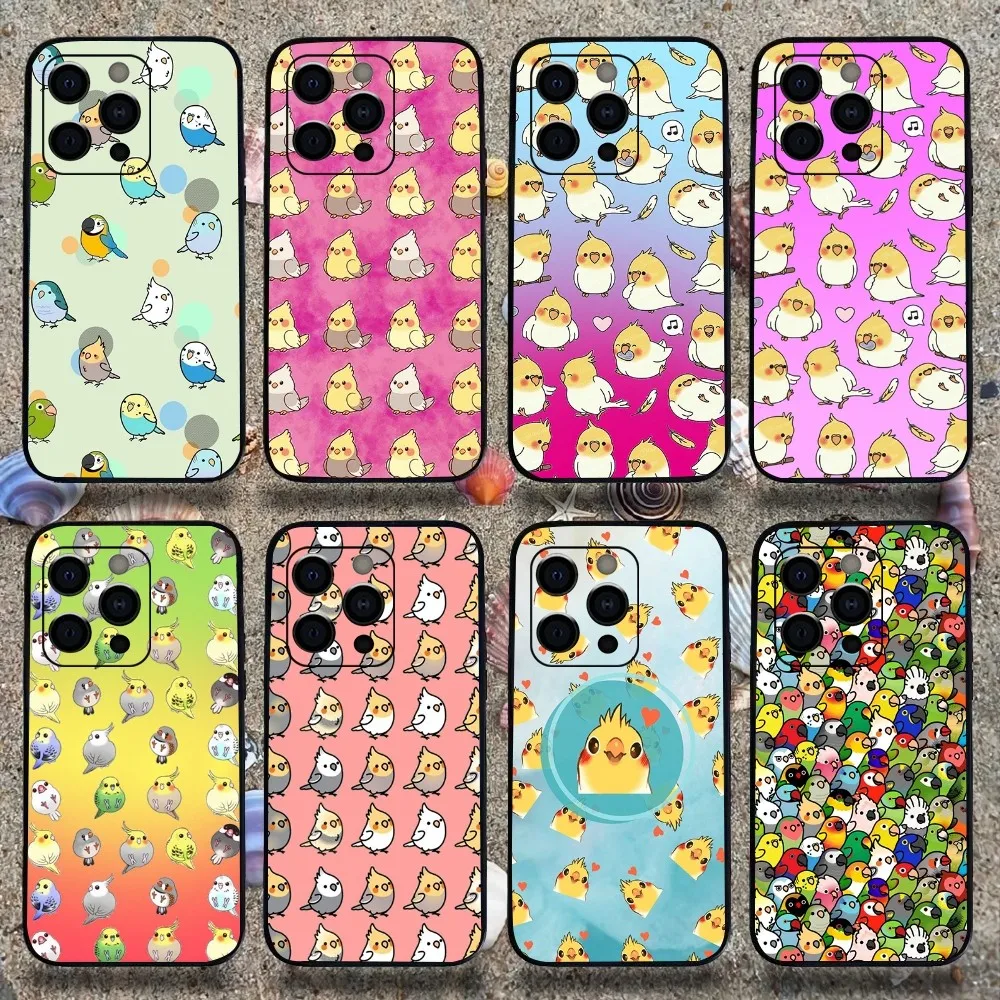 Parrot Birds Cockatiel Phone Case For Apple iPhone 15,14,13,12,11,Pro,X,XS,Max,XR,Plus,Mini Soft  black shell